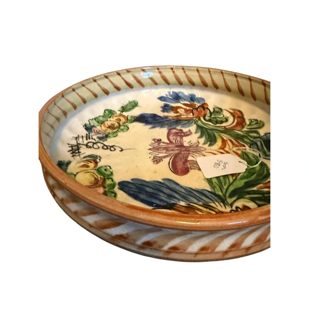 Vintage Hand Painted Floral Ceramic Footed Bowl Made in Japan 8 Inch Decorative